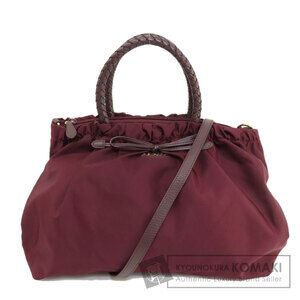 Prada Tessuto Nylon Gathered Bow 2way Handbag bordeaux Red